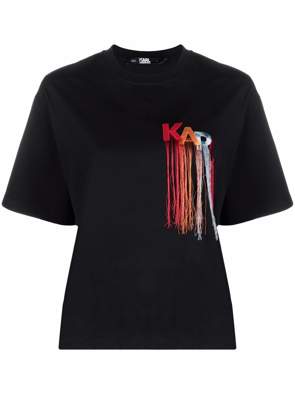 Karl Lagerfeld fringe logo-embroidered T-shirt