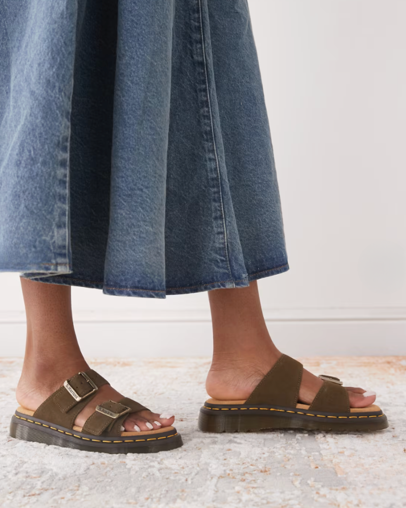 DR. MARTENS JOSEF SLIDE OLIVE SUEDE