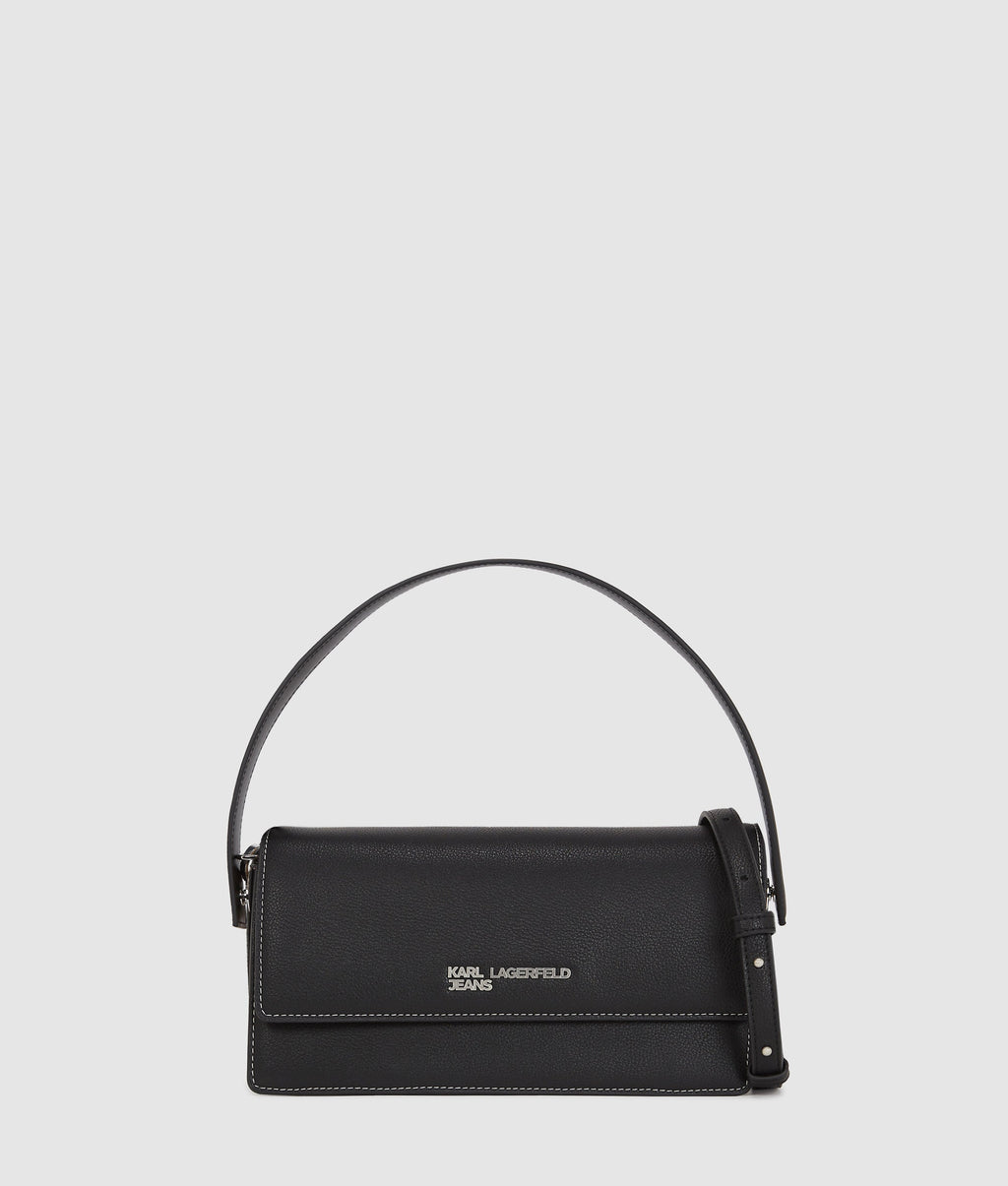 Metal logo top handle bag