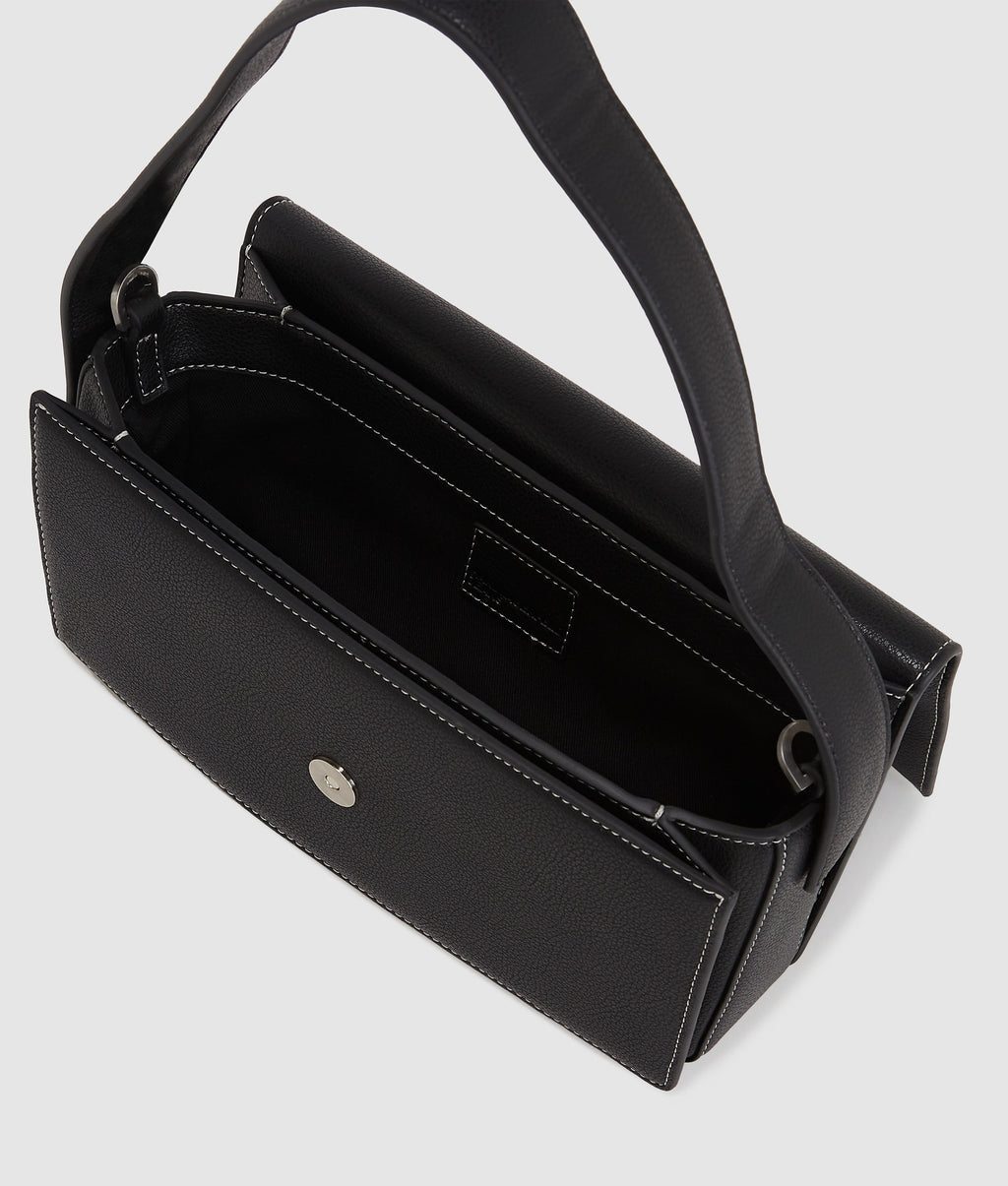 Metal logo top handle bag