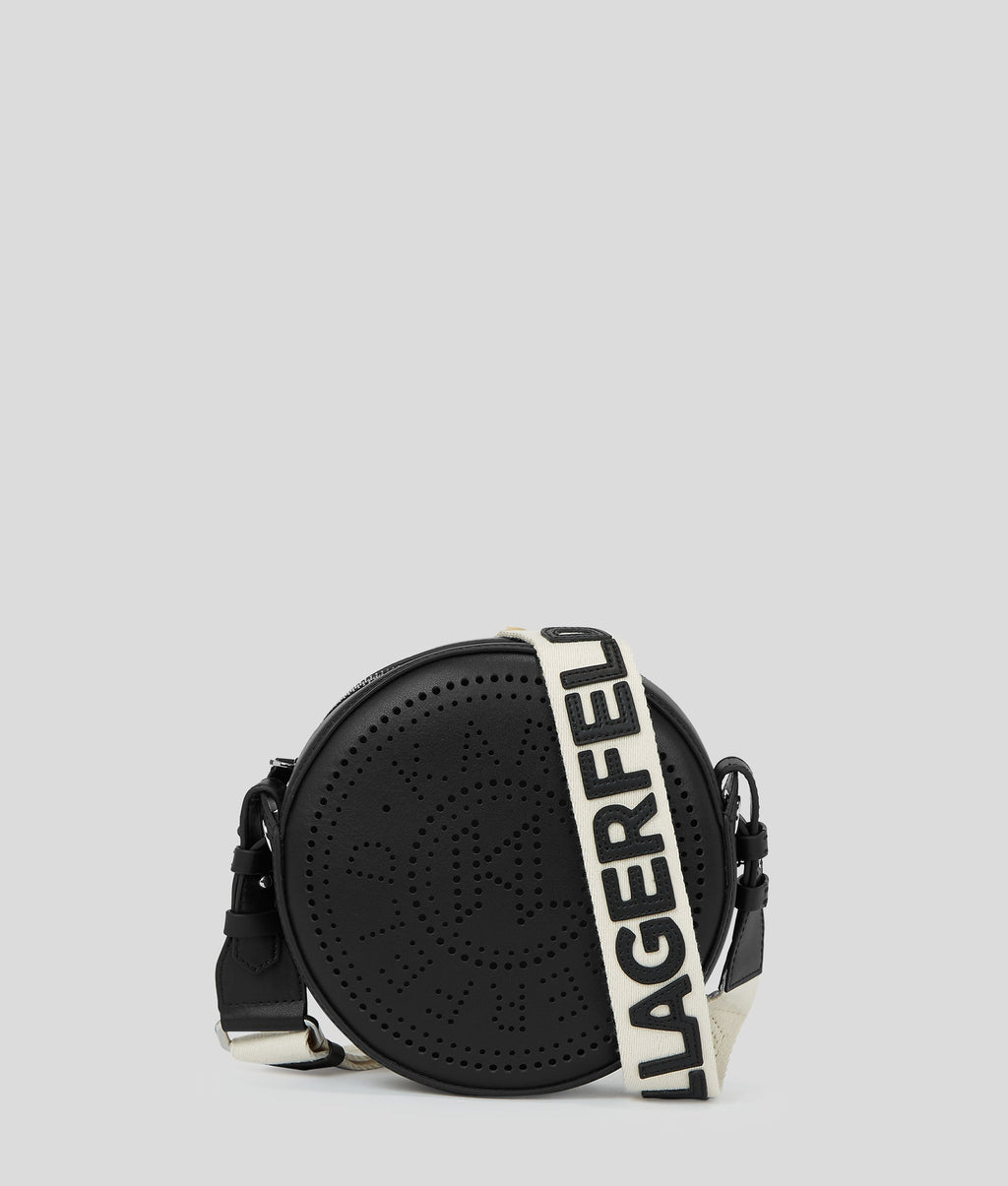 K/CIRCLE embossed logo round crossbody bag
