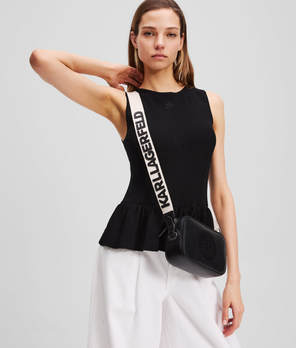K/Circle perforated crossbody bag