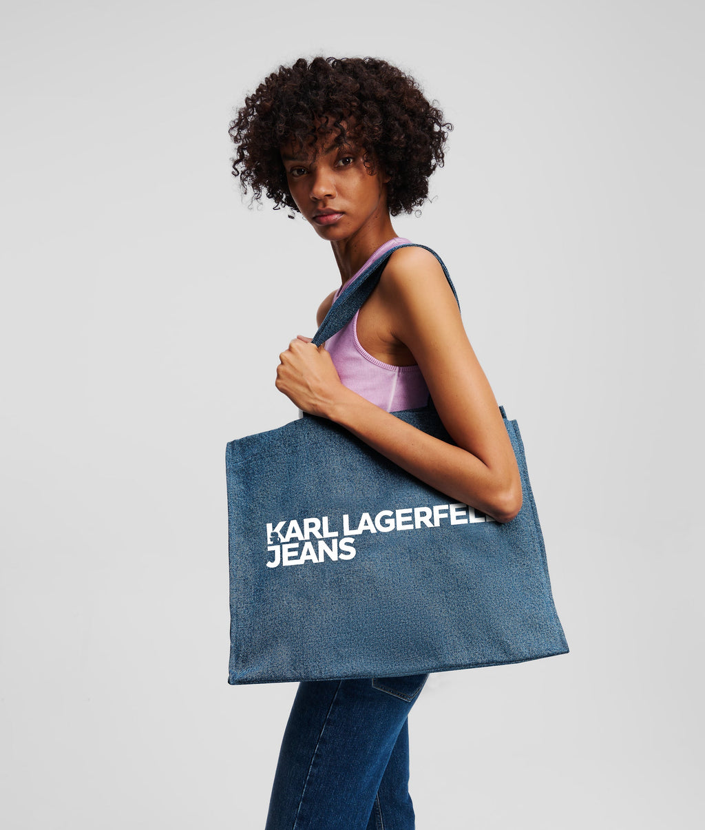 Logo denim shopper