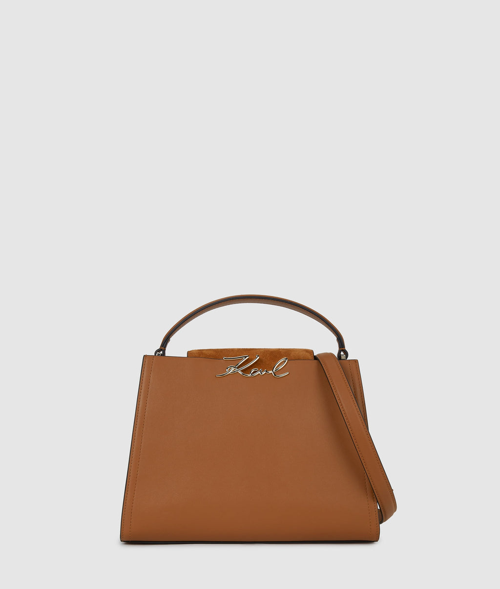 K/Signature suede top handle bag
