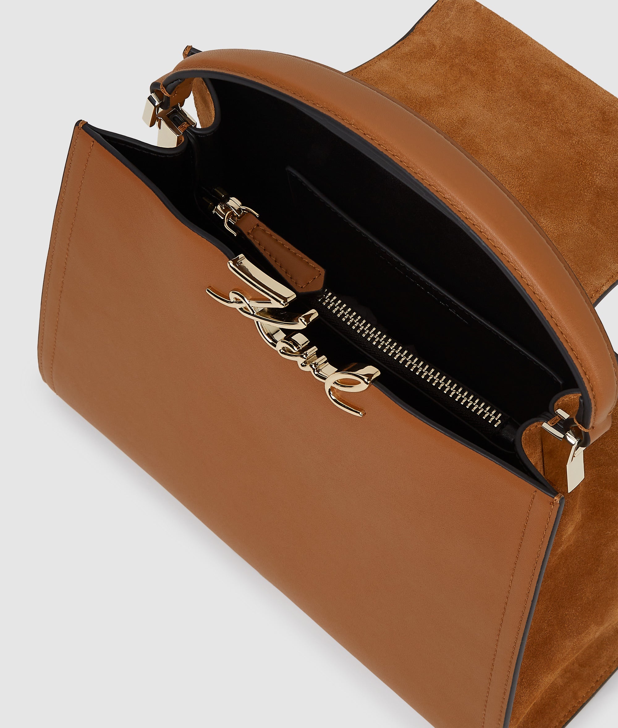 K/Signature suede top handle bag
