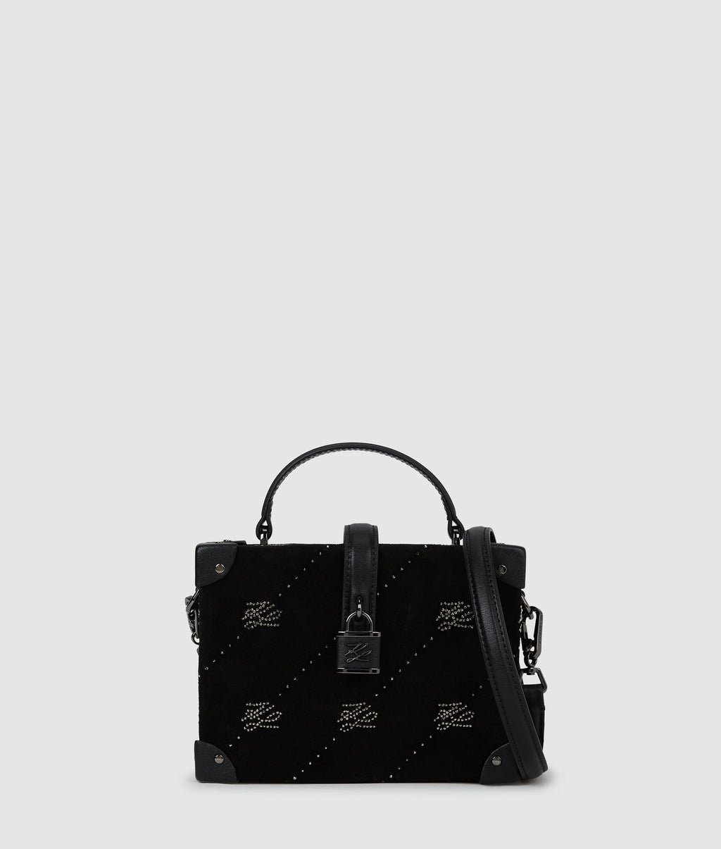 K/Autograph padlock rhinestone trunk bag