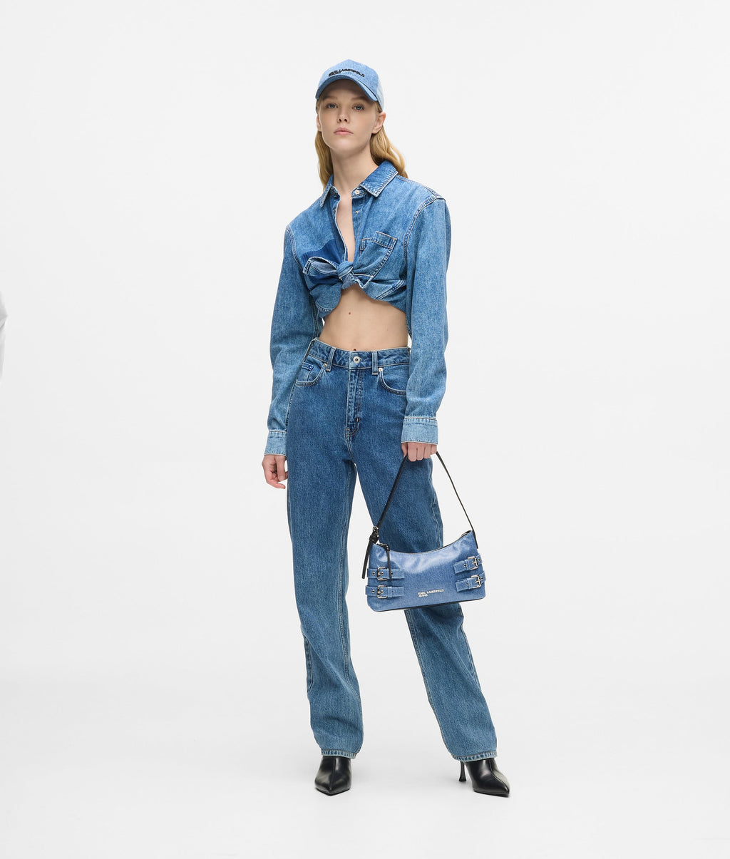Denim buckle shoulder bag