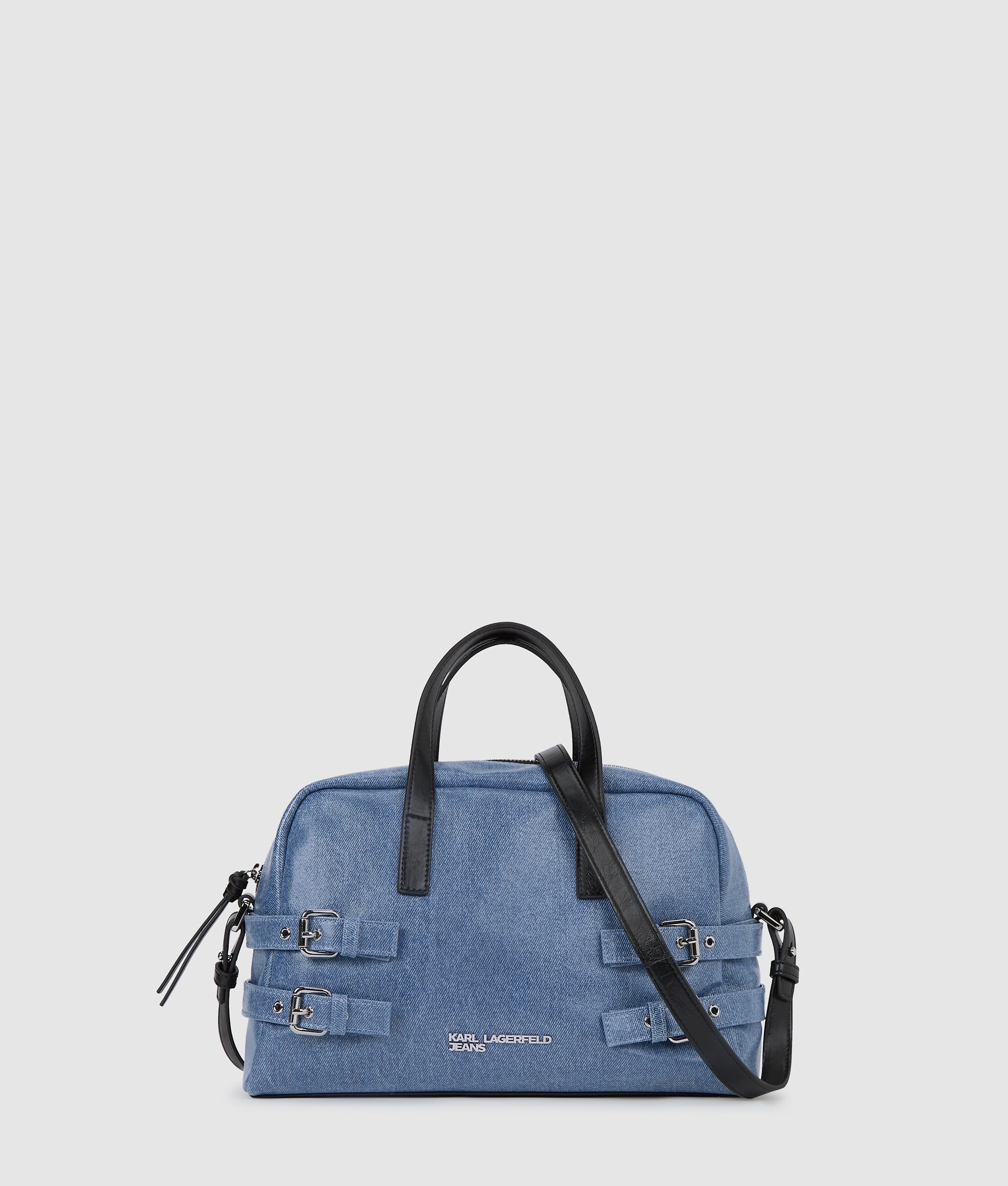 Denim buckle bowling bag
