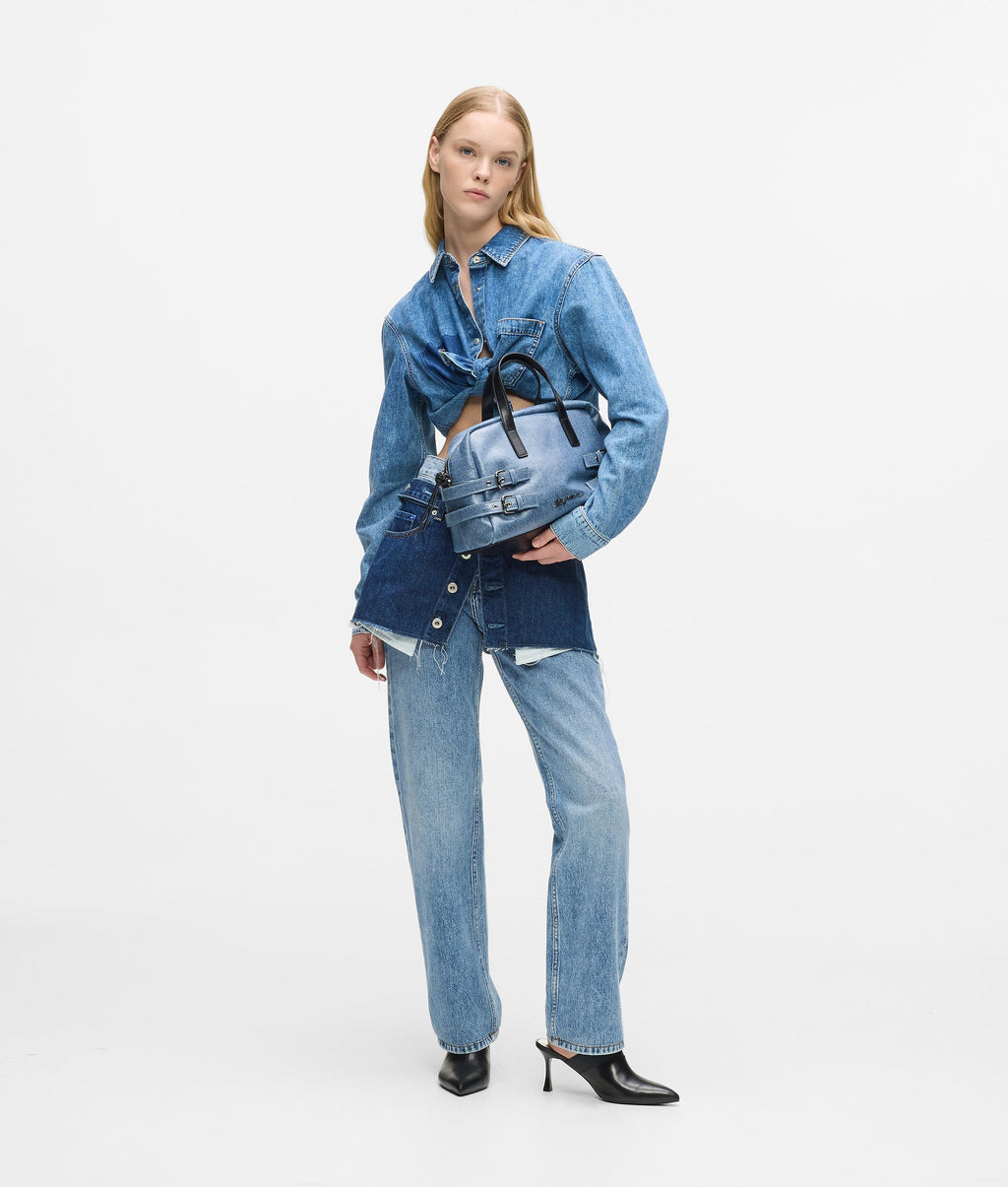 Denim buckle bowling bag