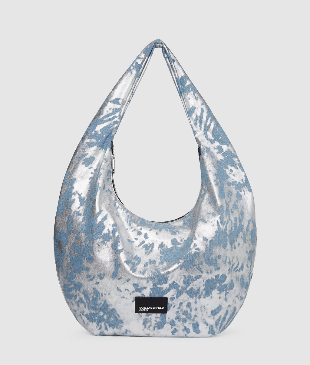 Large high-shine denim hobo bag