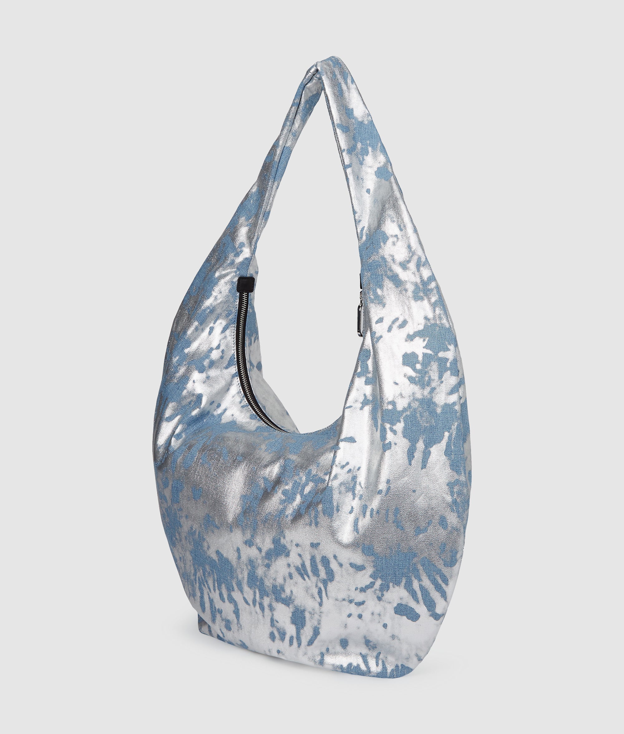 Large high-shine denim hobo bag