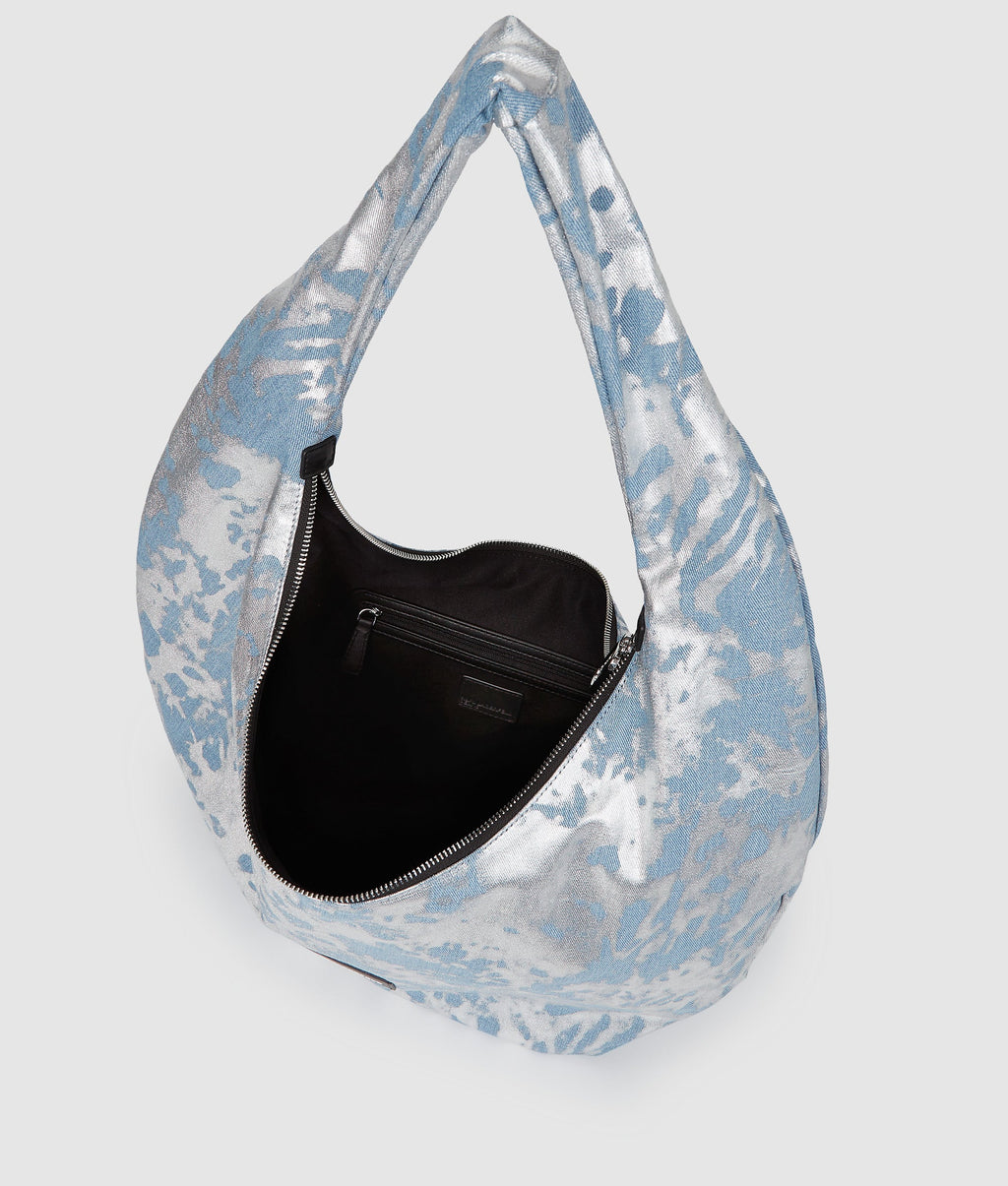 Large high-shine denim hobo bag
