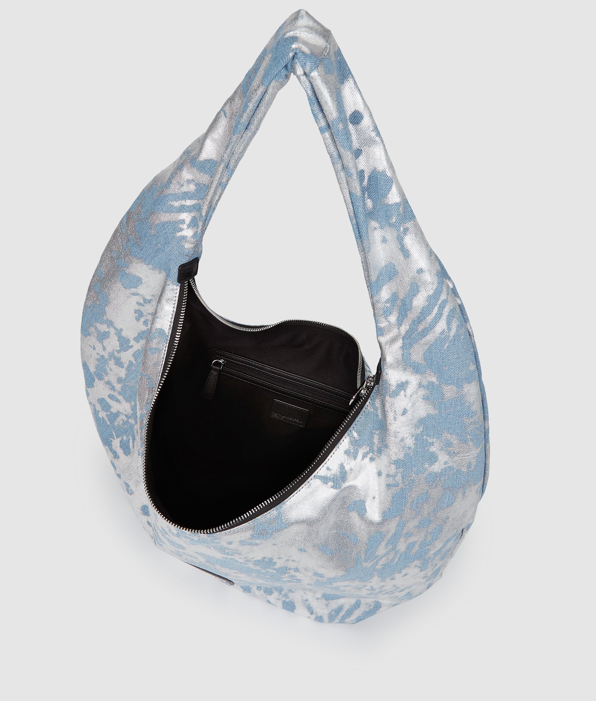 Large high-shine denim hobo bag