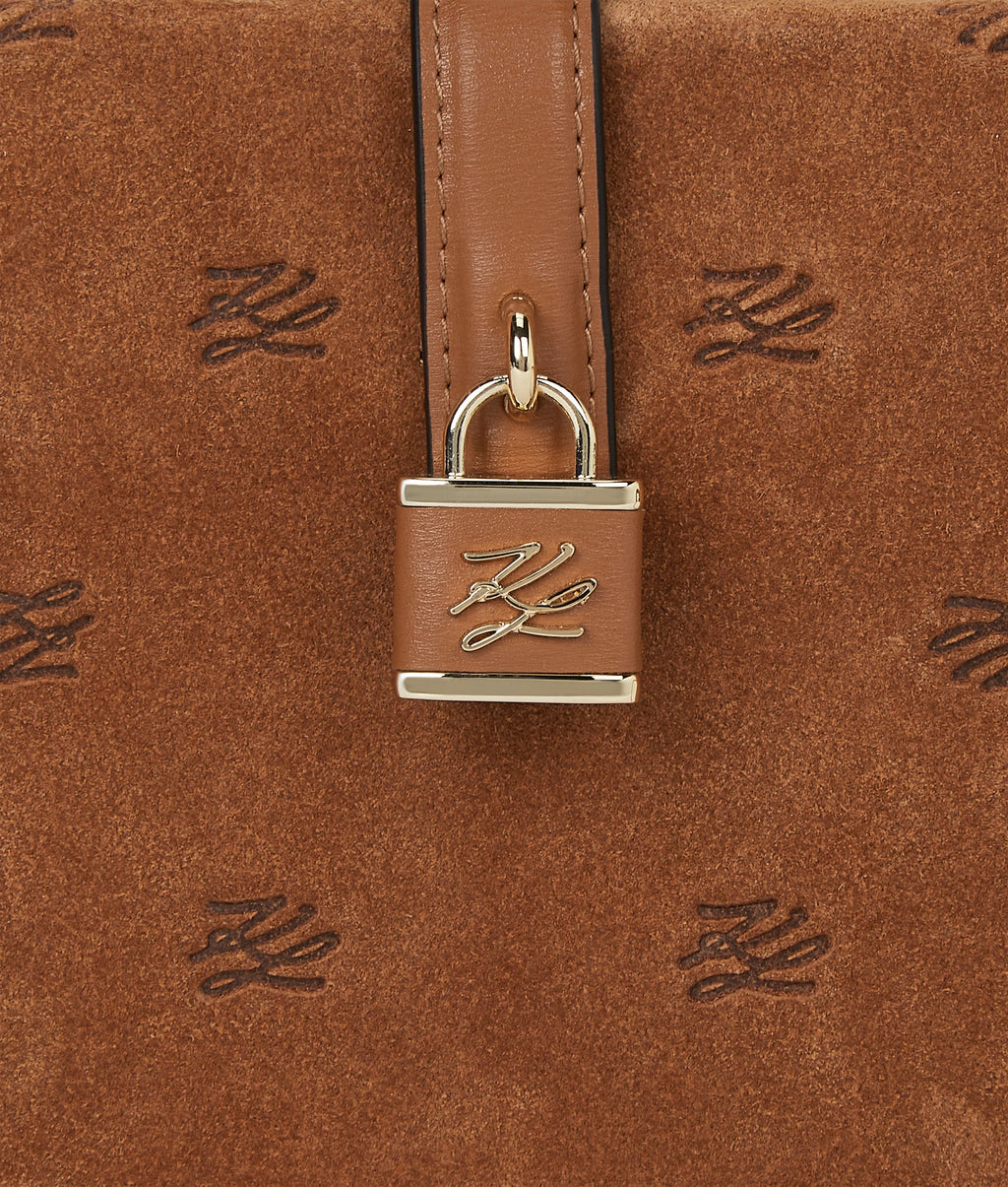 K/Autograph padlock suede trunk bag