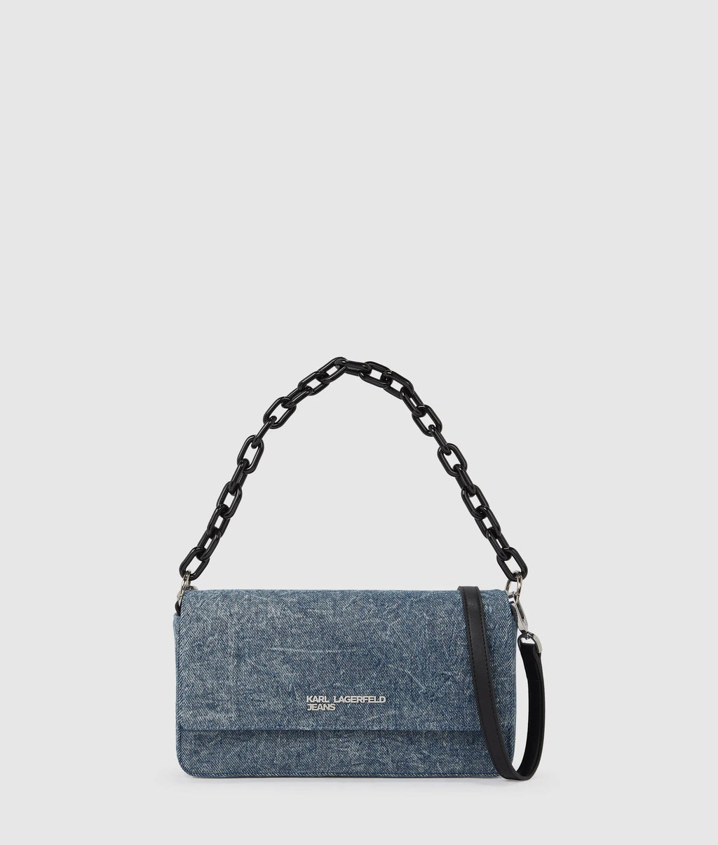 Denim chain top handle bag