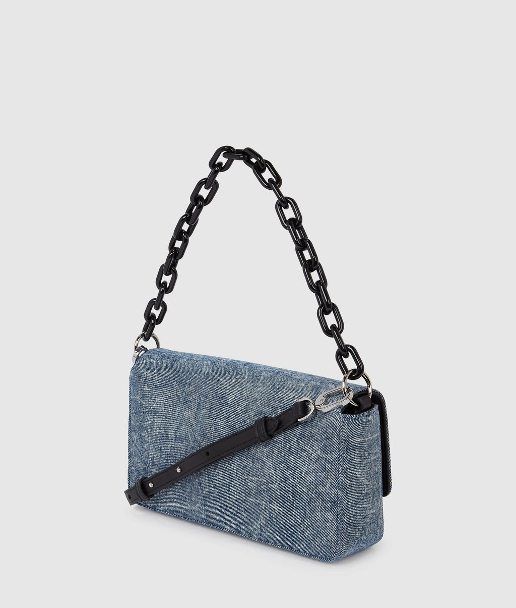 Denim chain top handle bag