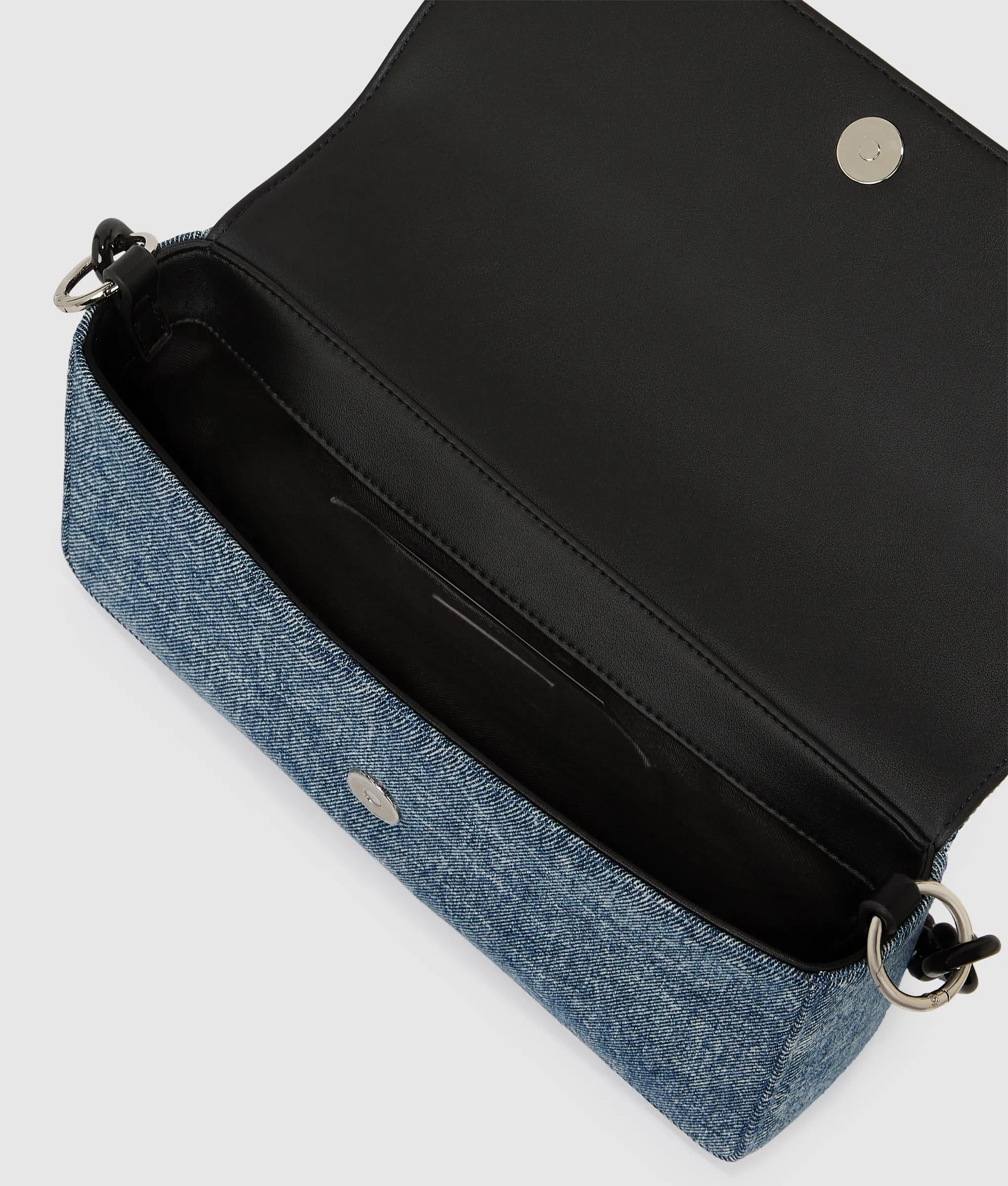 Denim chain top handle bag