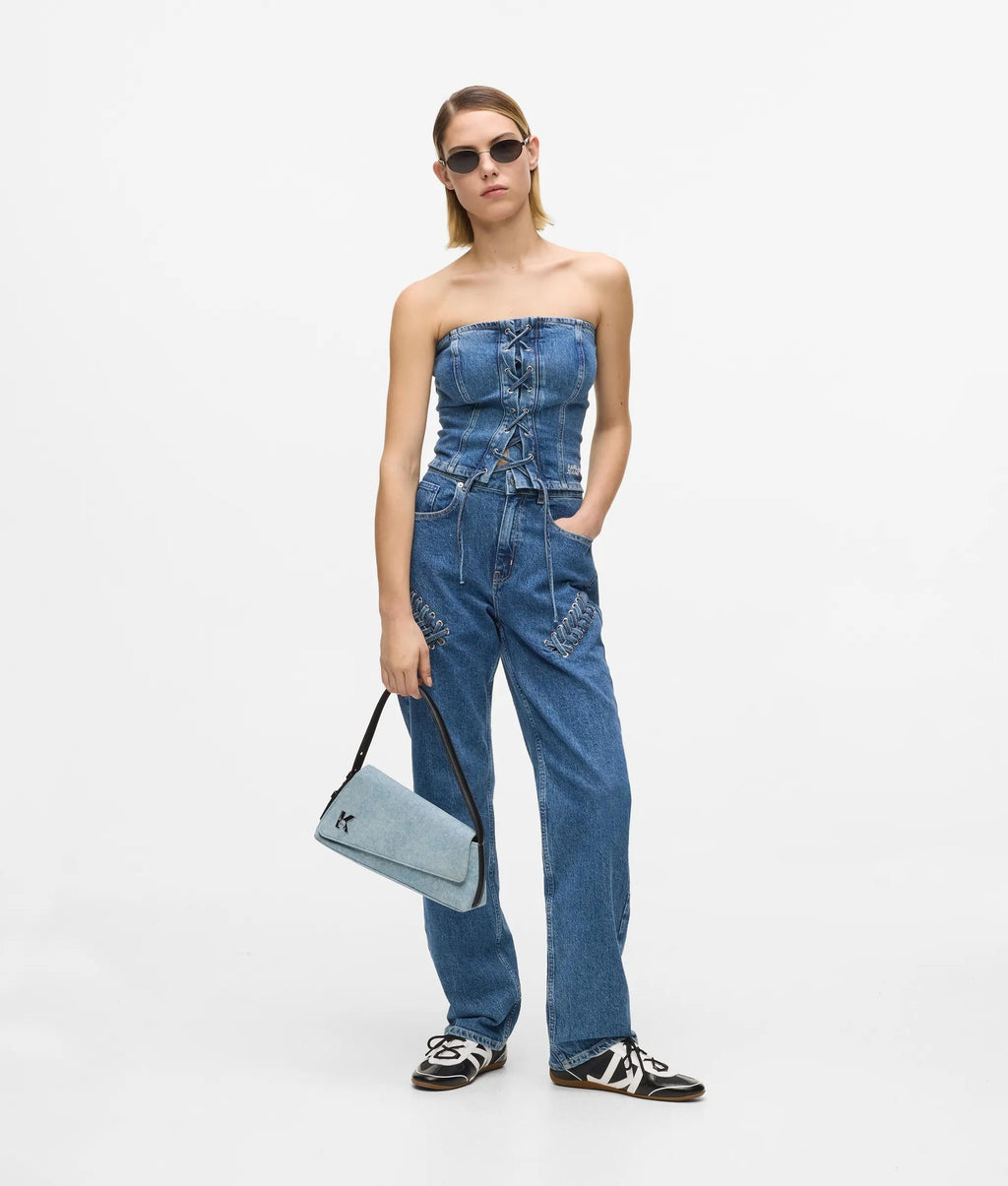 Geo denim flap bag