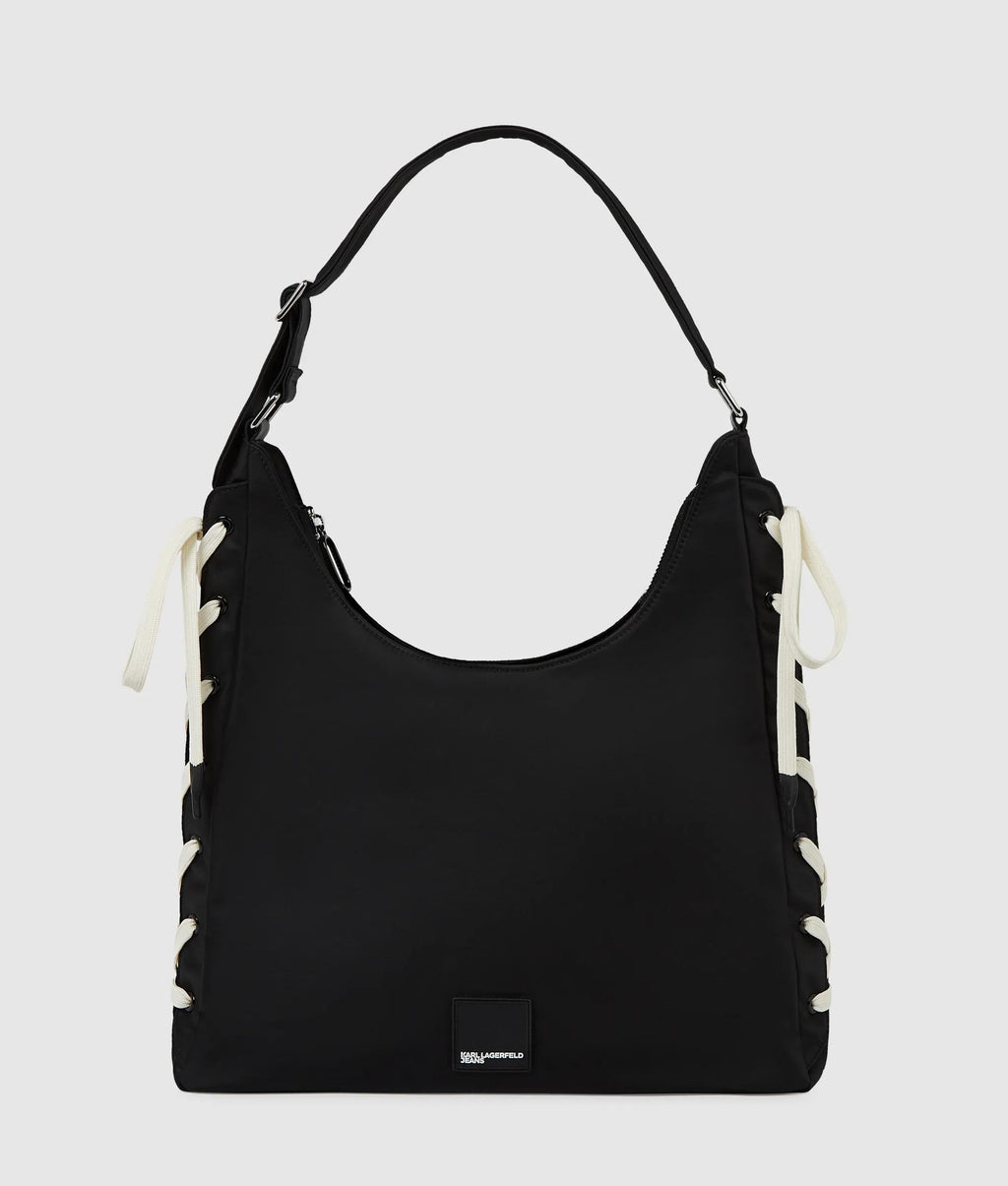 Nylon lace-up tote bag