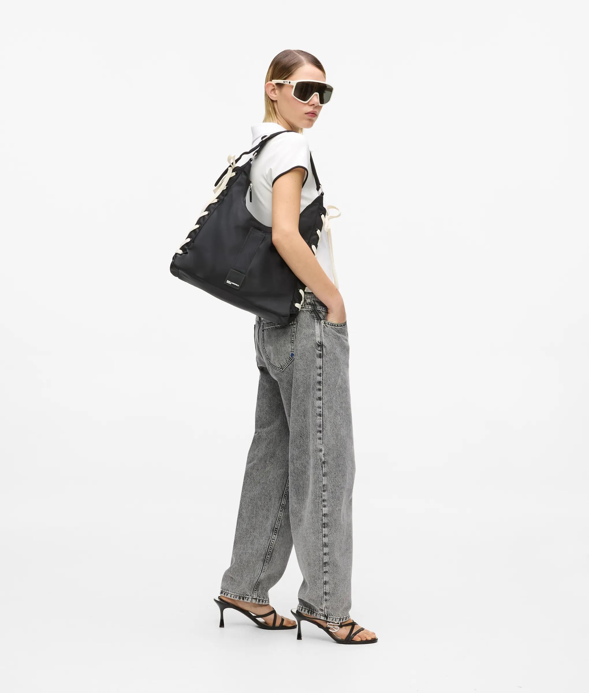 Nylon lace-up tote bag