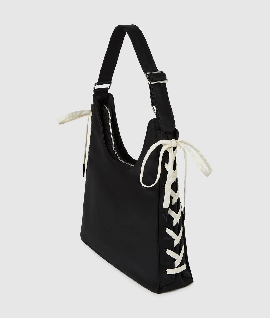 Nylon lace-up tote bag