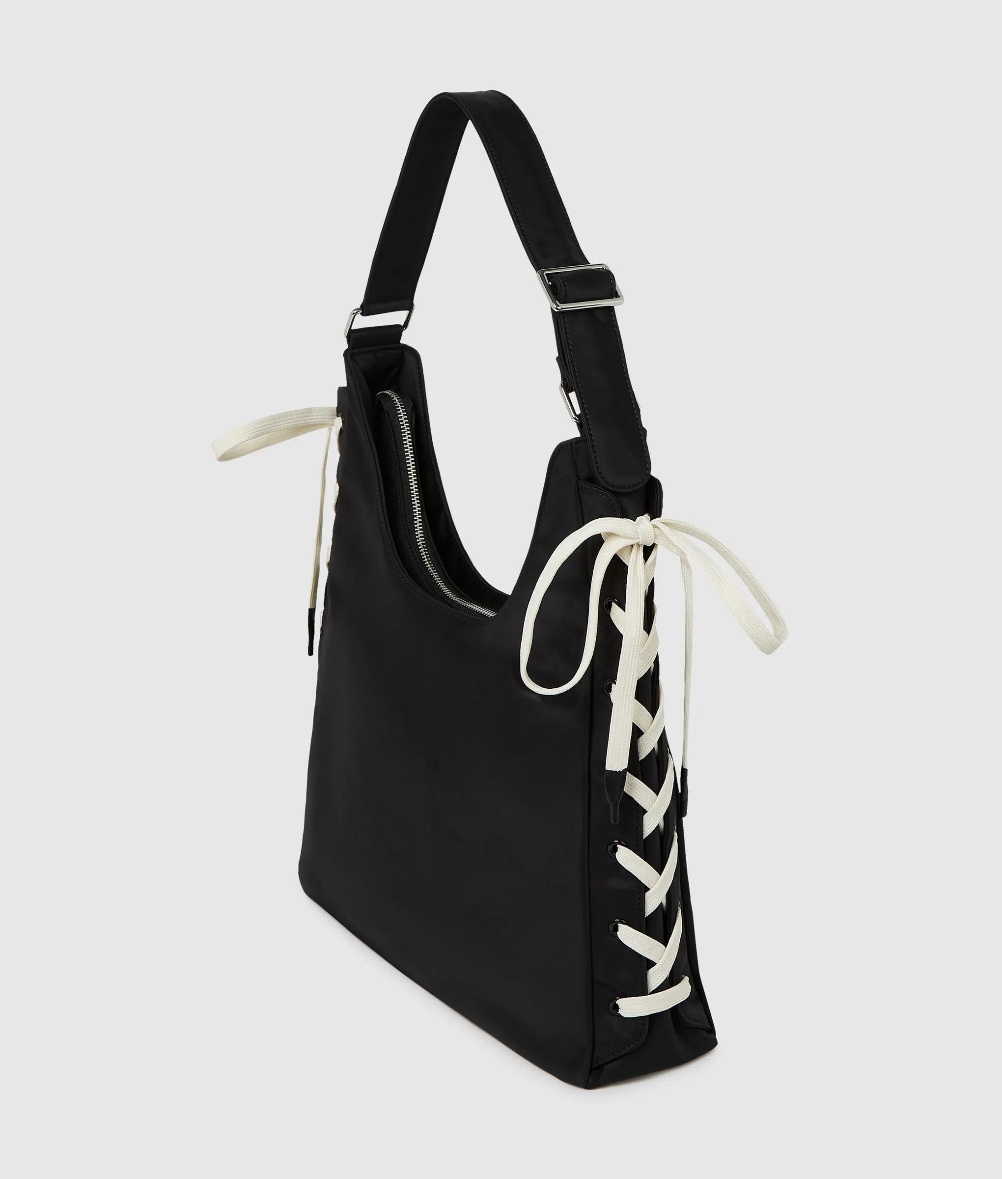 Nylon lace-up tote bag