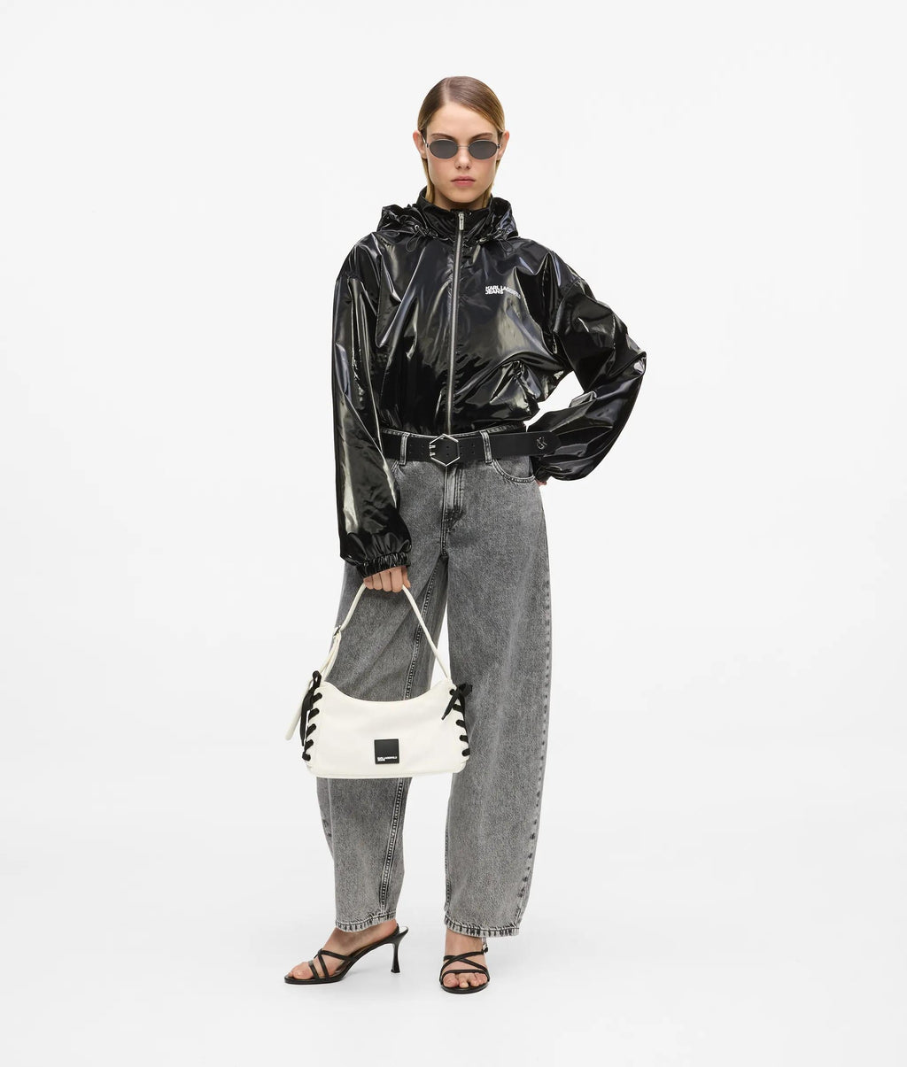 Nylon lace-up shoulder bag