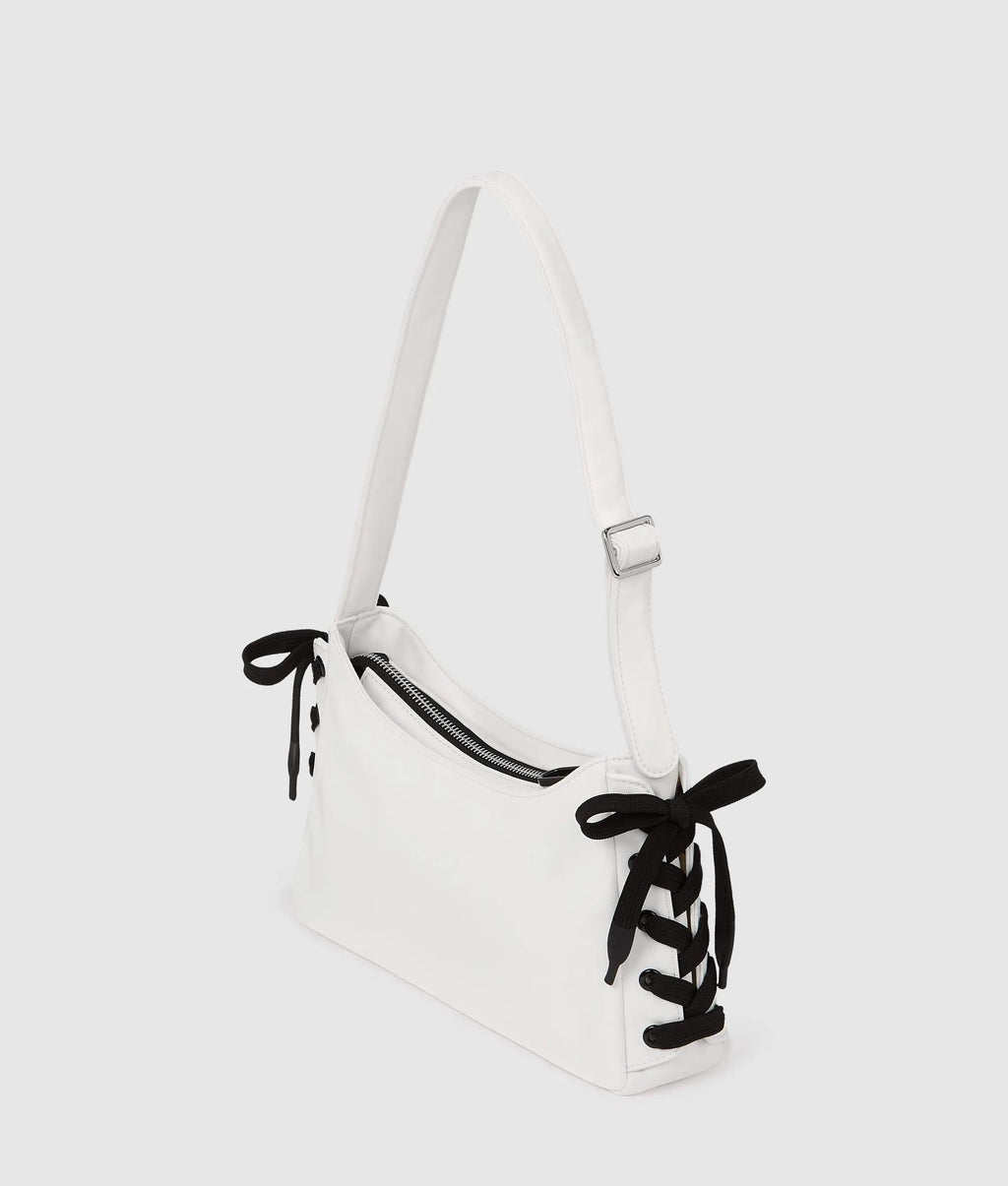 Nylon lace-up shoulder bag