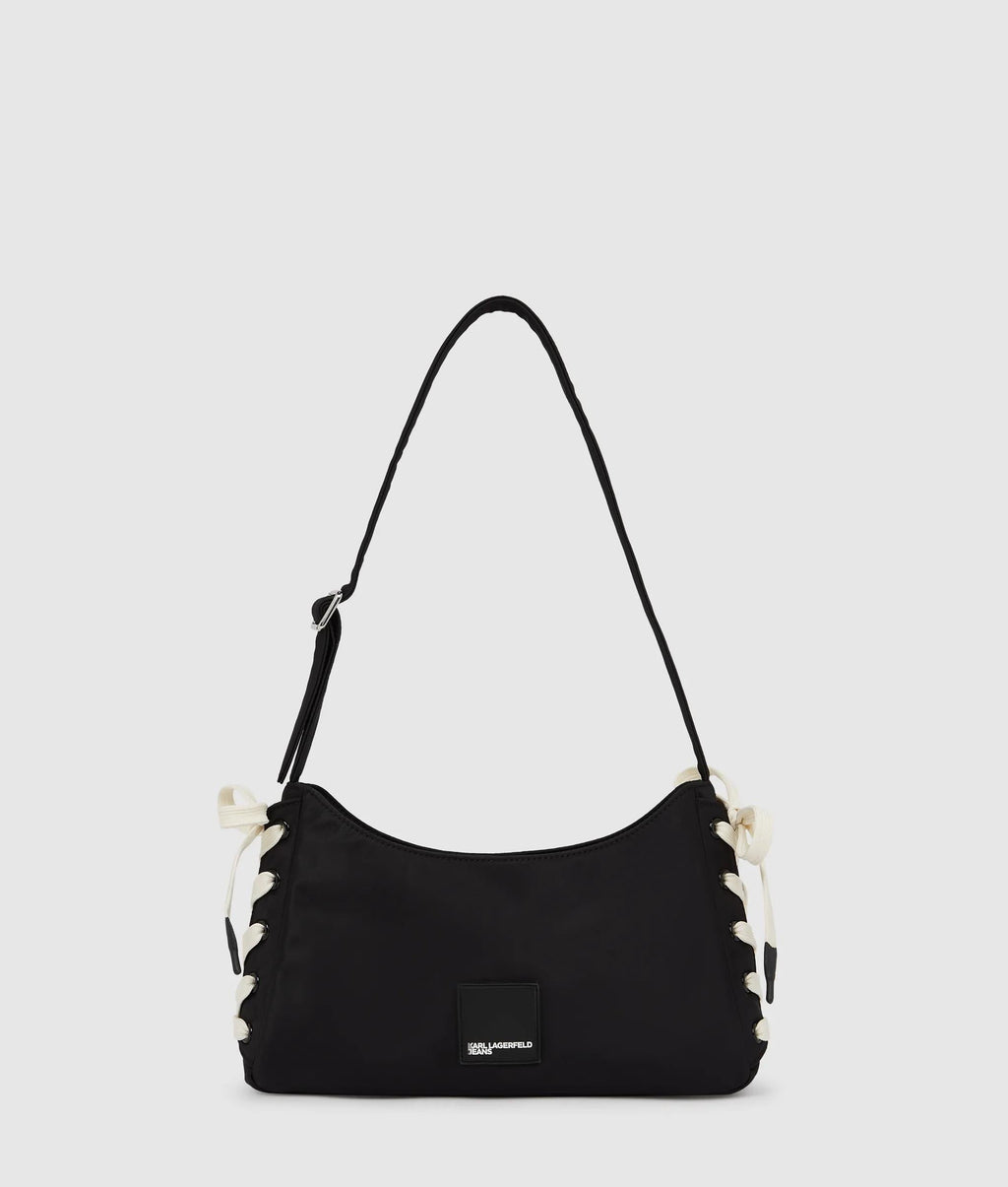 Nylon lace-up shoulder bag