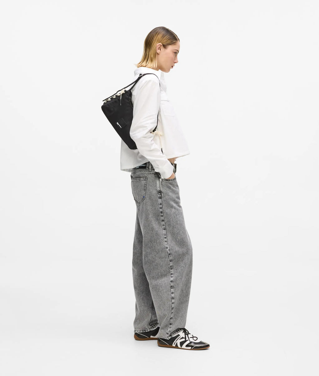 Nylon lace-up shoulder bag