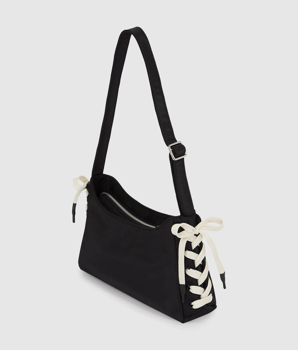 Nylon lace-up shoulder bag