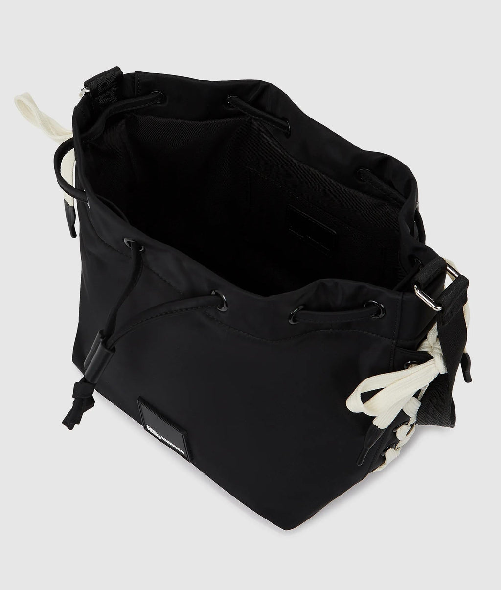 Nylon lace-up bucket bag