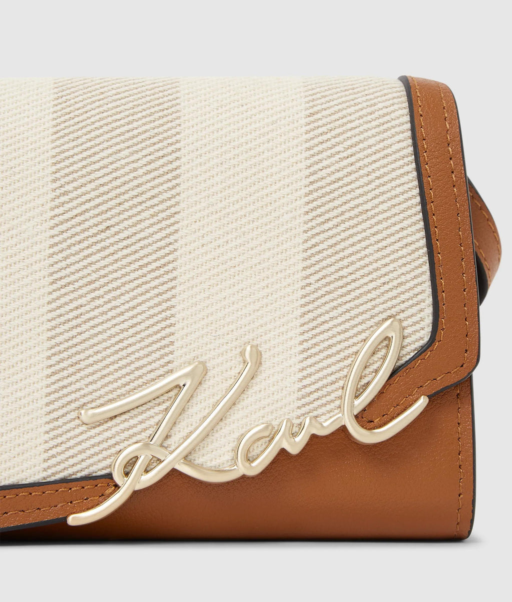 K/Signature striped flap bag