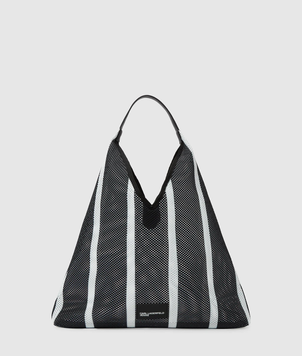 Striped mesh tote bag