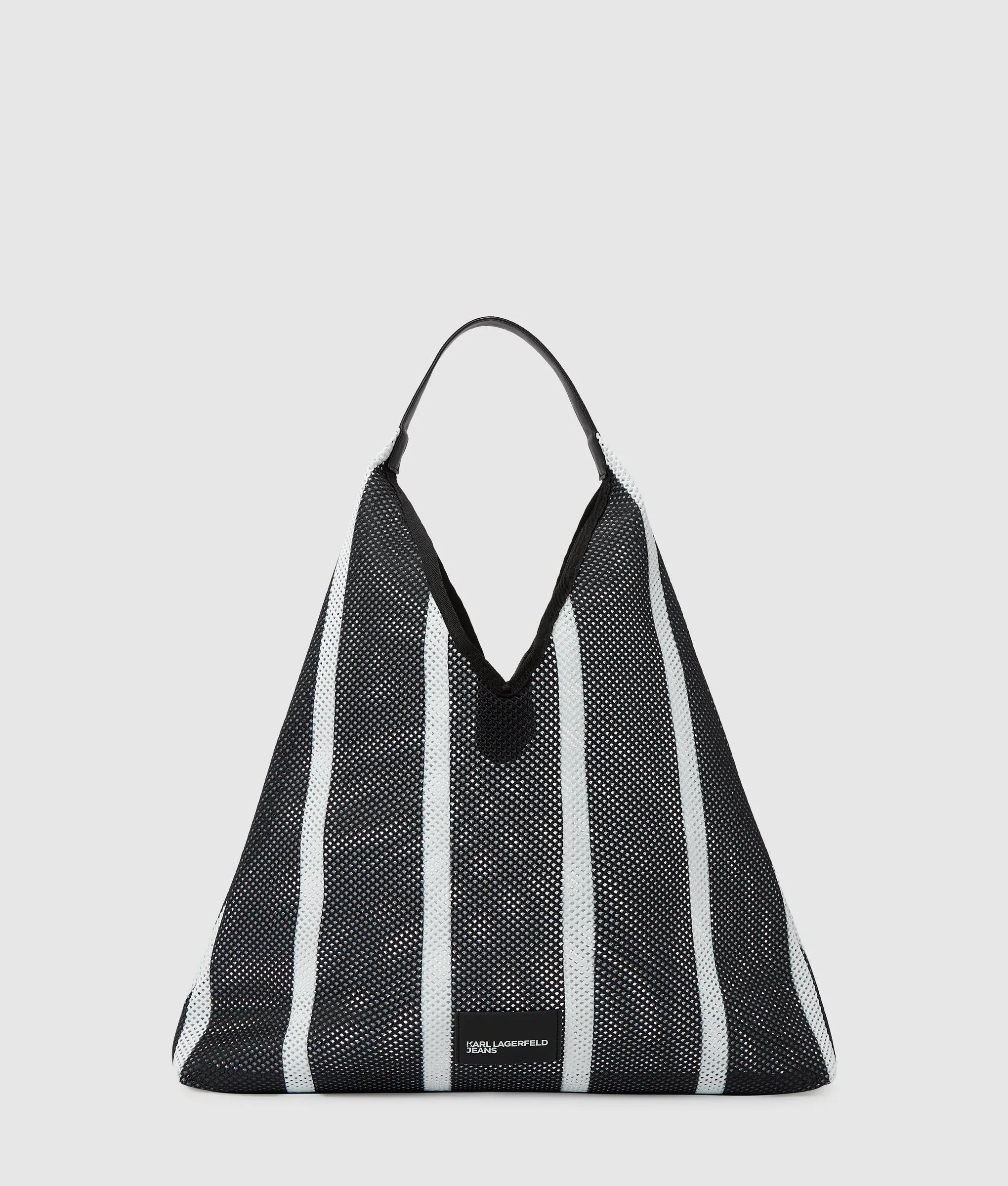 Striped mesh tote bag