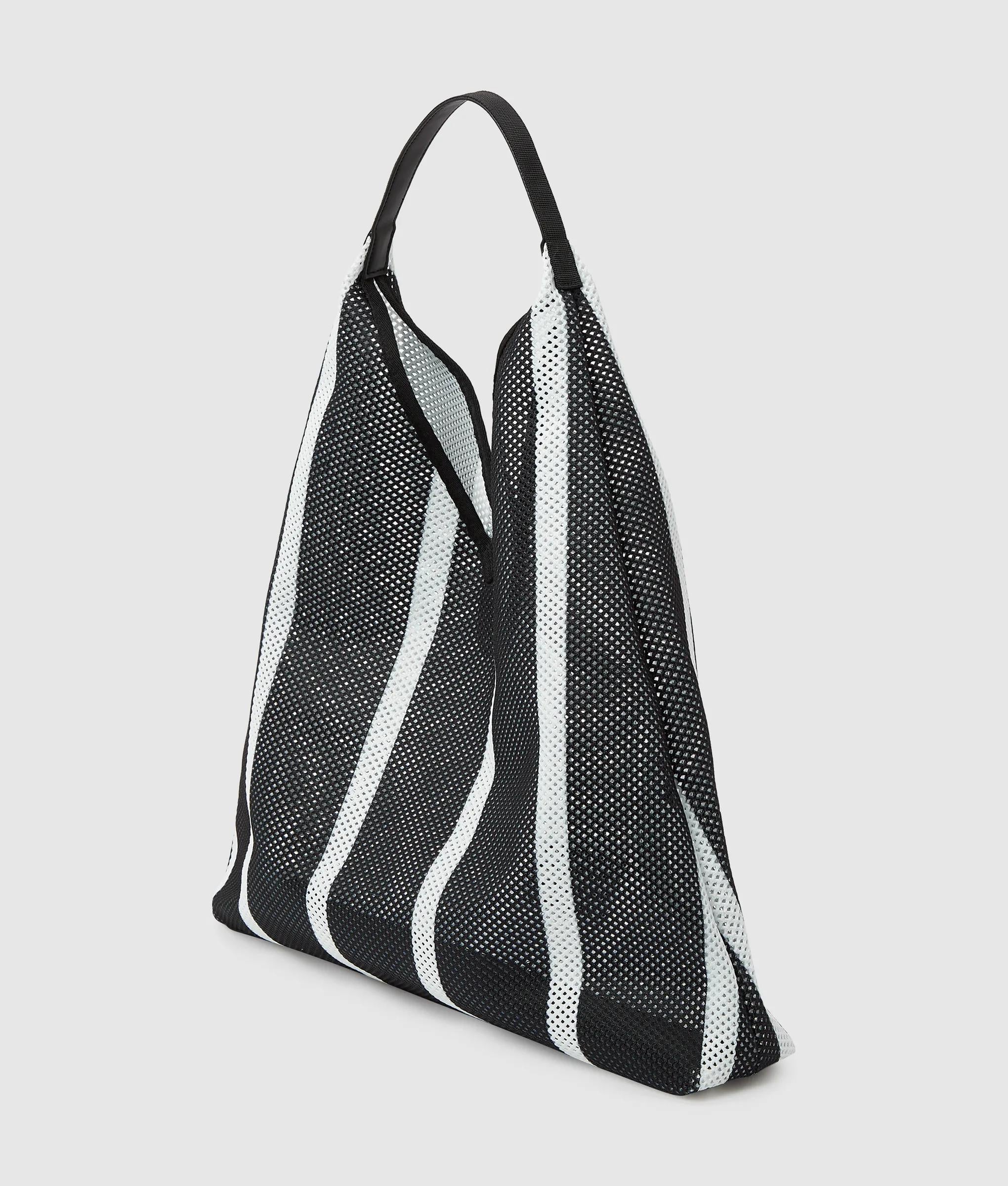 Striped mesh tote bag