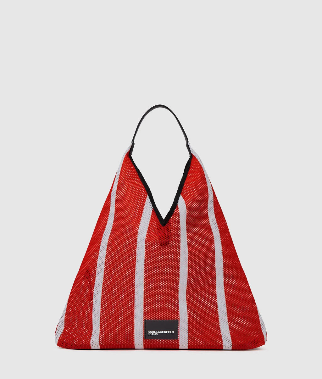 Striped mesh tote bag