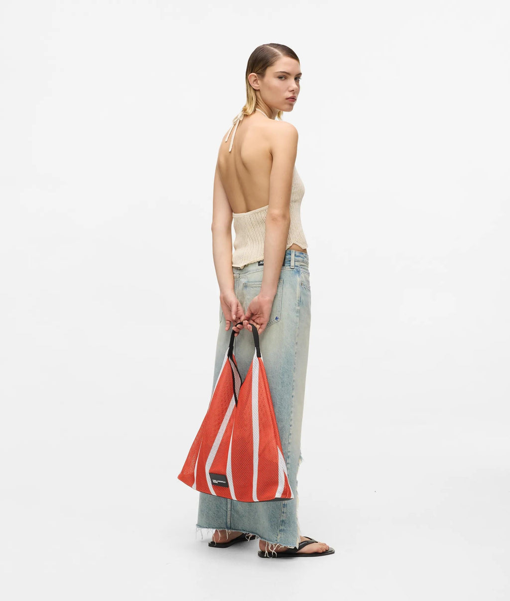 Striped mesh tote bag