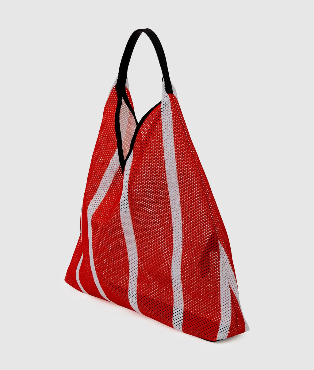 Striped mesh tote bag