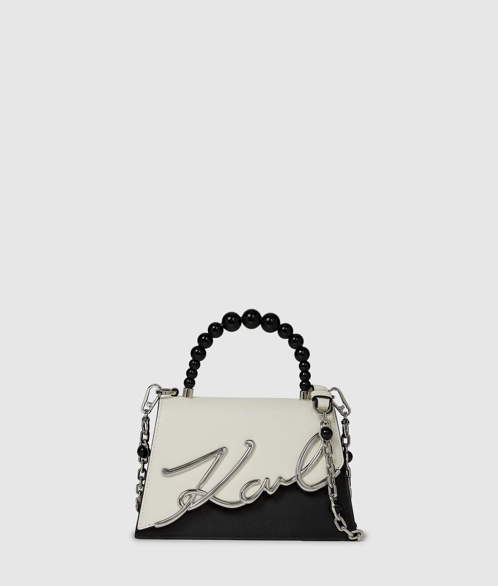K/Signature faux-pearl top handle bag