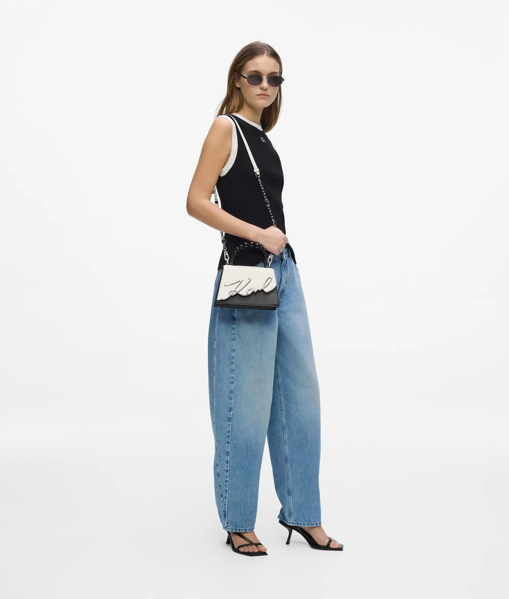 K/Signature faux-pearl top handle bag
