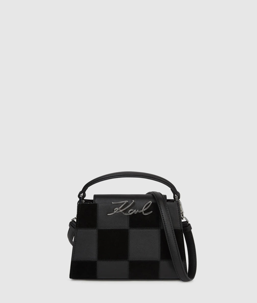 K/Signature checkered top handle bag