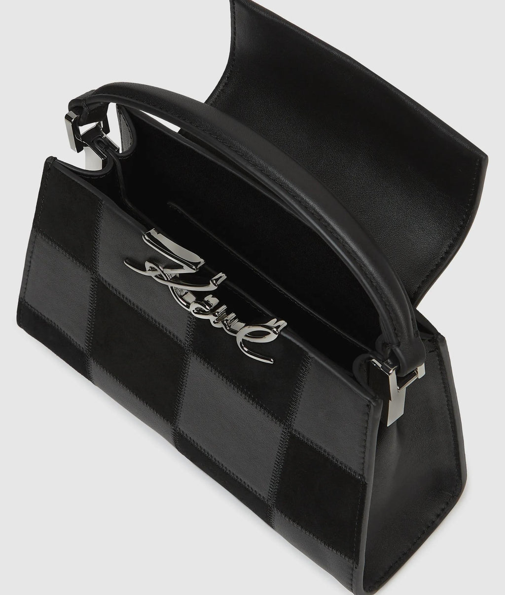 K/Signature checkered top handle bag