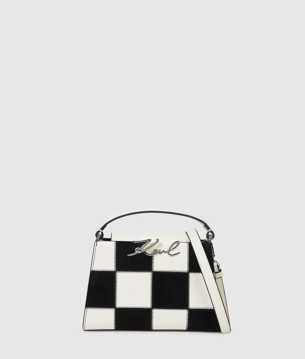 K/Signature checkered top handle bag