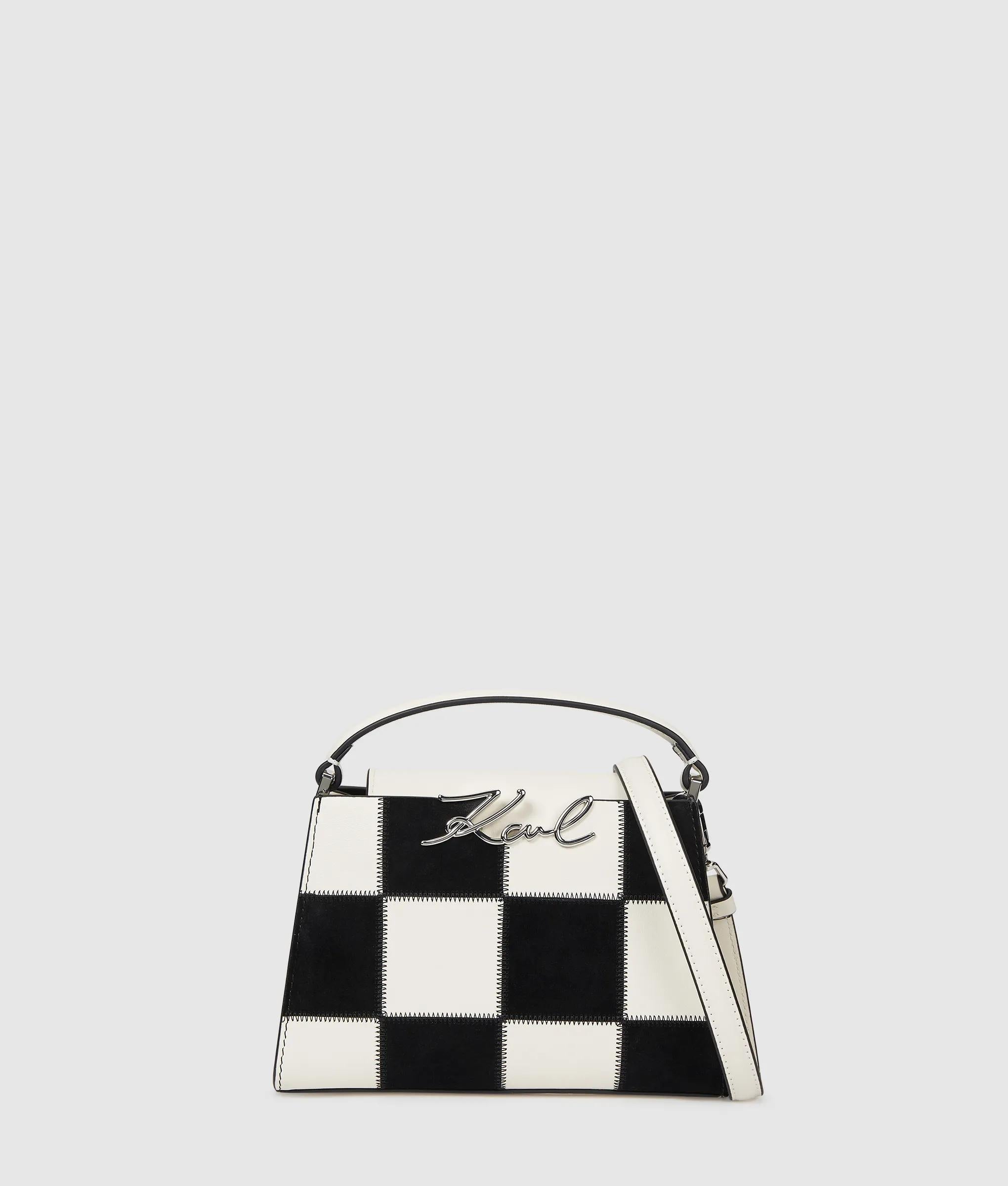 K/Signature checkered top handle bag