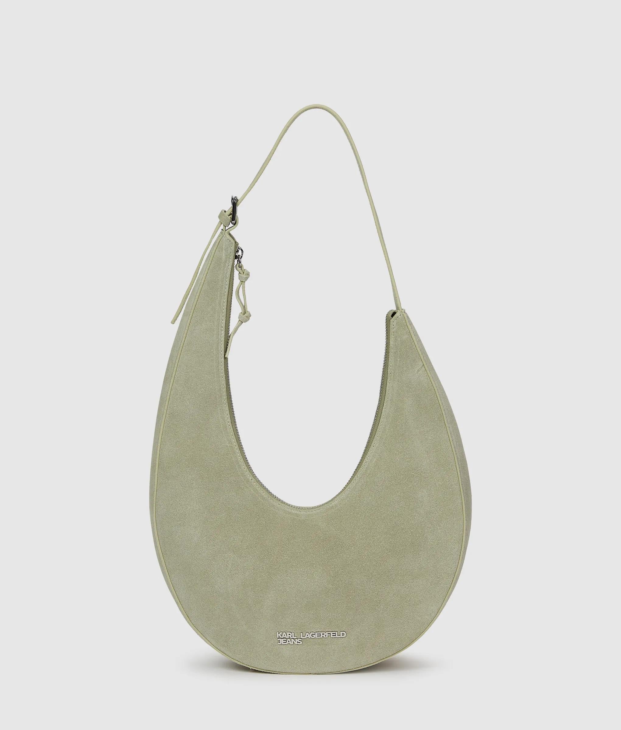 Rounded suede hobo bag