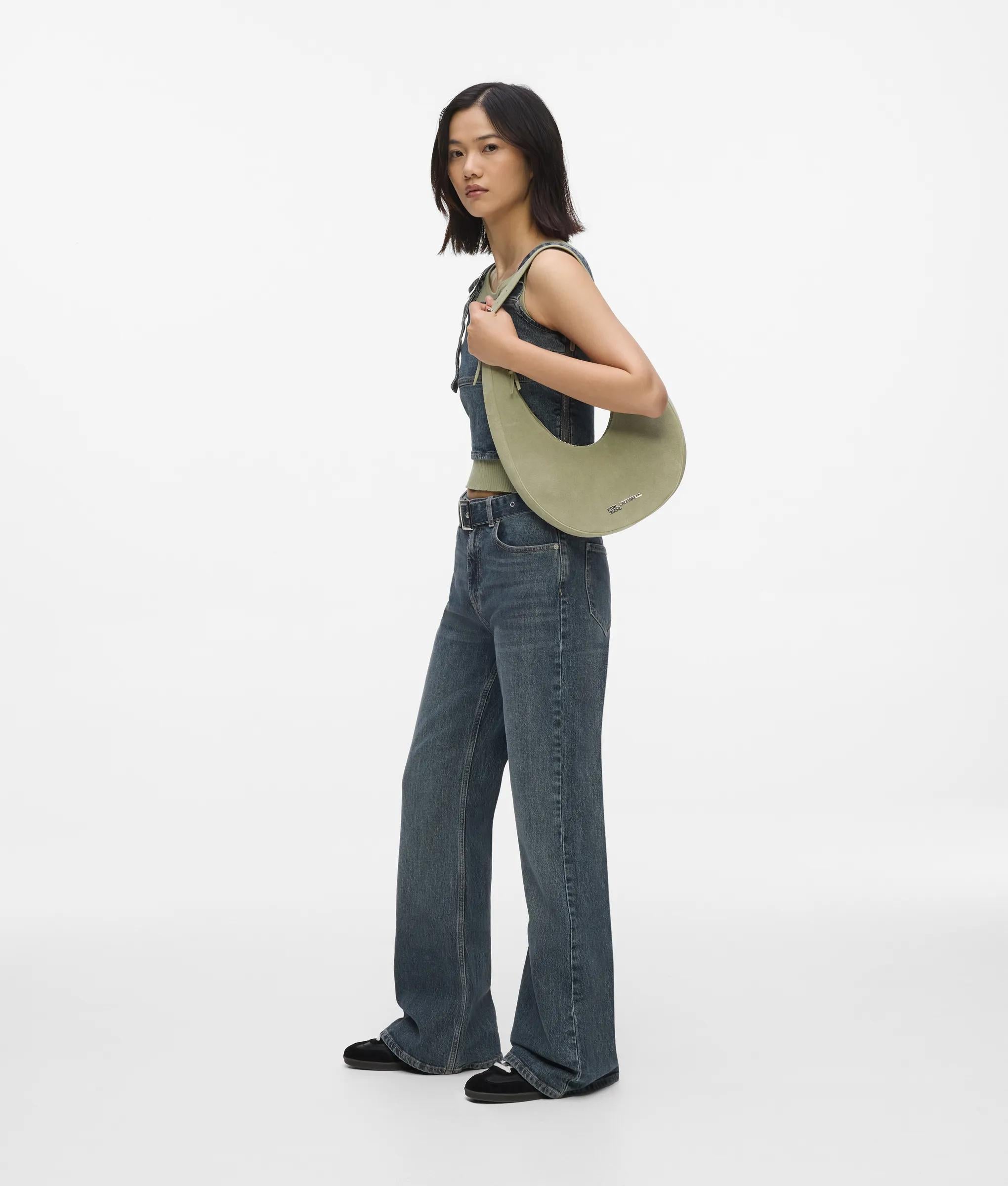 Rounded suede hobo bag