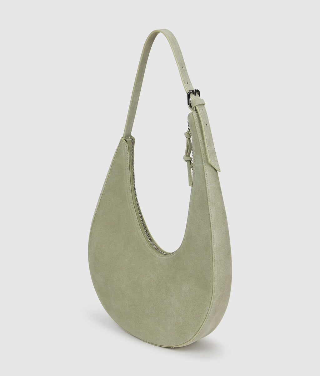 Rounded suede hobo bag