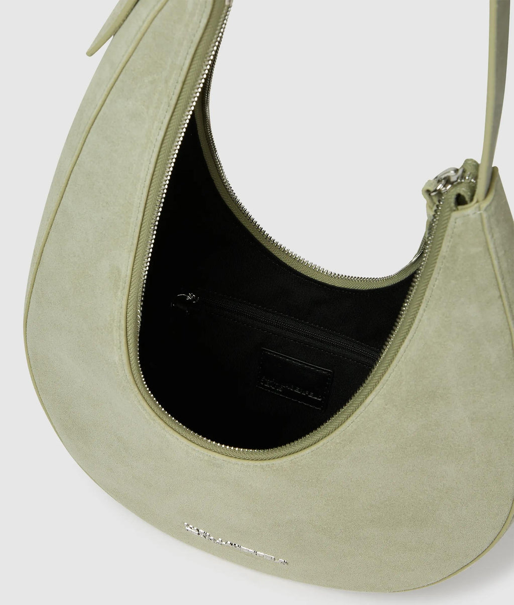 Rounded suede hobo bag