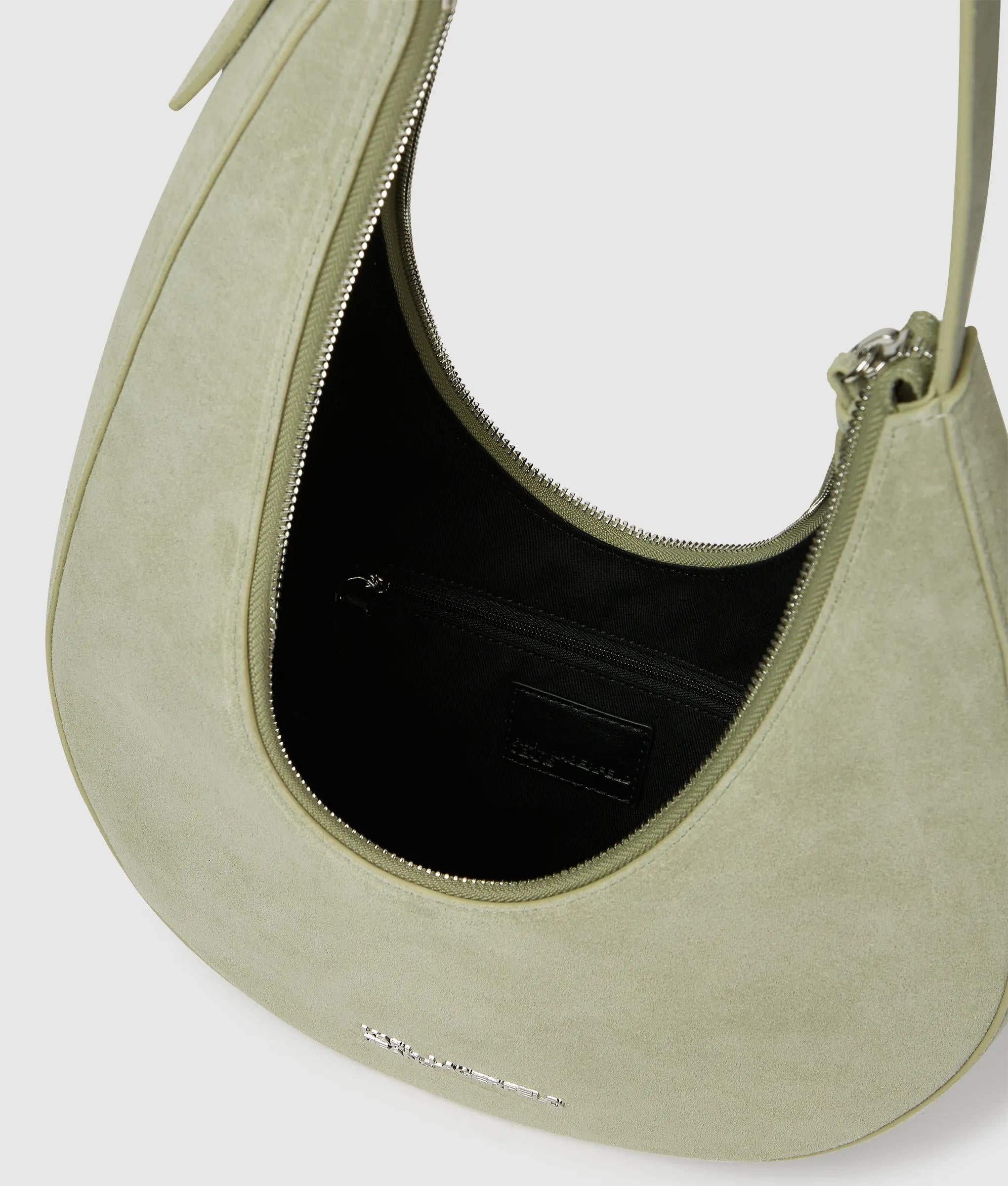Rounded suede hobo bag
